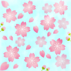 水彩絵風の桜背景イラスト（ブルー）