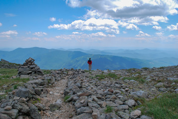 Lone Person, Man, Standing on Mount Washington New Hampshire looking out at the Presidential Mountain Range 