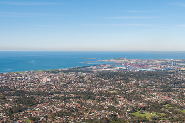 Aerial landscape of coastal town of Wollongong