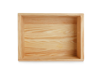 Wooden crate on white background, top view. Shipping container