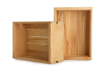 Wooden crates on white background. Shipping containers