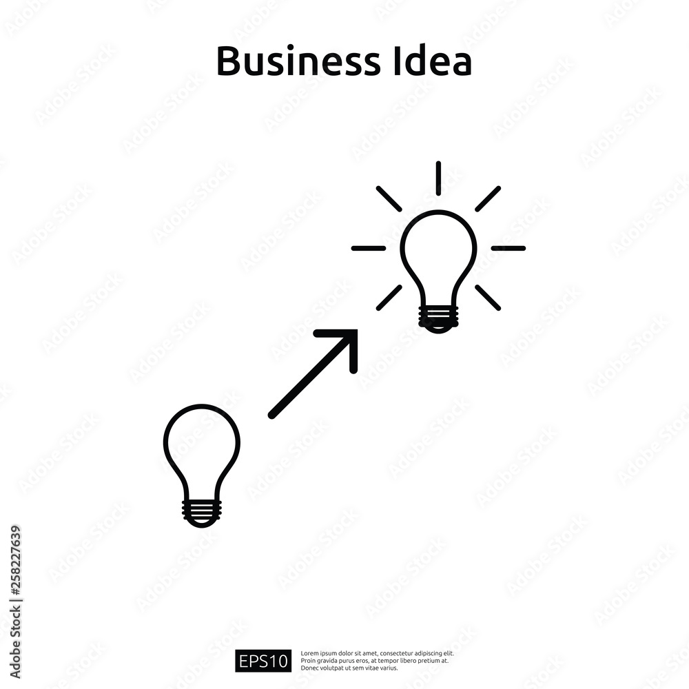 Poster business idea with light bulb line icon element object. financial innovation solution concept or inv