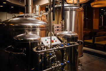 Craft beer production line in small private brewery