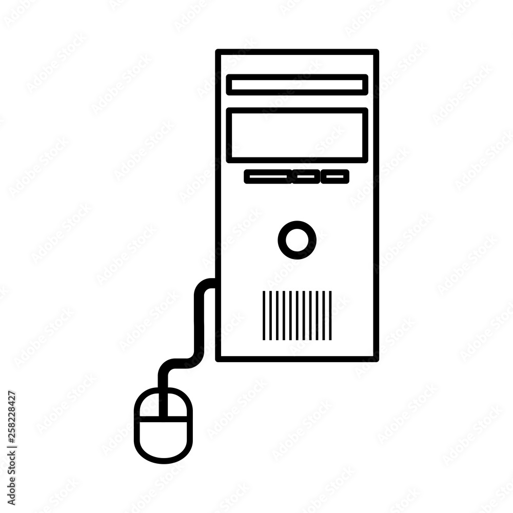 Poster computer desktop cpu with mouse isolated icon
