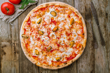 Pizza with seafood