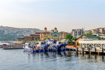 Fototapeta na wymiar Istanbul, Turkey, 17 May 2015: Congress Center, Golden Horn, Halic, Eyup, Pierloti