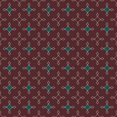Seamless abstract retro geometric pattern. Illustration in burgundy, green and cream. Ideal for fashion, gift, paper, scrapbooking and fabric.