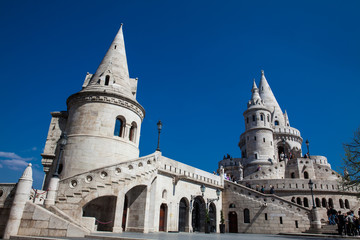 Fototapeta na wymiar Fisherman Bastion a terrace located on the Buda bank of the Danube at the Castle hill built on 1902