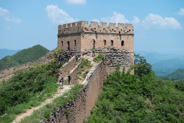 Fototapeta na wymiar Fortress Guard Tower of Mutianyu, a section of the Great Wall of China during summer. Huairou District, Beijing, China