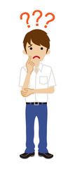 Japanese male high school student who has doubt something with three question marks -full length