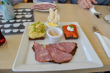 Plate of multiple Icelandic Dishes, tasting lunch