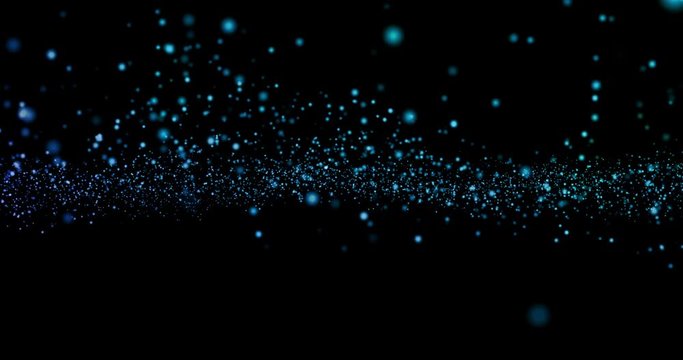christmas blue light shine flowing in horizon particles bokeh loopable on black background, holiday congratulation greeting party happy christmas and new year