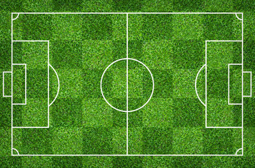 Naklejka premium Football field or soccer field for background. Green lawn court for create game.