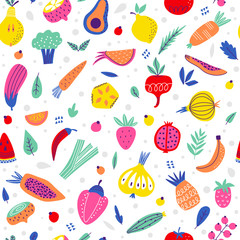Background with bright vegetables and fruits