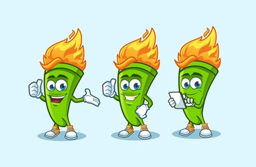 Fire Mascot Set, with three poses, fun character and playful