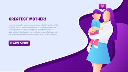 Landing page templates and banner designs for happy Mother's day, child health care, happy childhood and children, goods and entertainment for mother and children