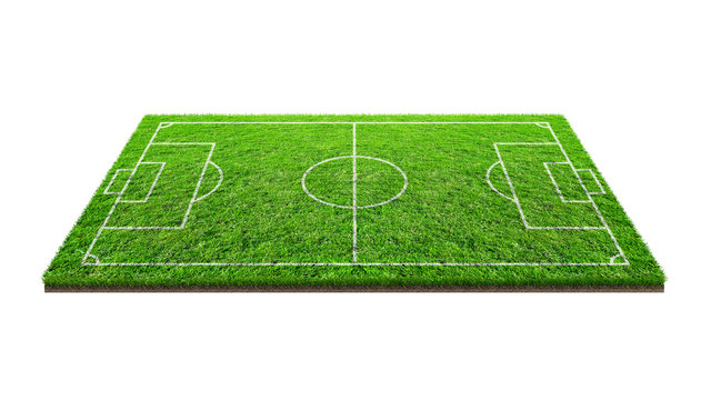 Soccer football field isolated on white background with clipping path. Soccer stadium background with line pattern of green field.