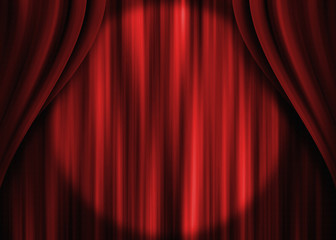 red theater curtain, chiaroscuro, spotlight