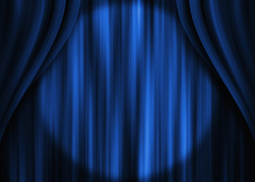 blue theater curtain, chiaroscuro, spotlight