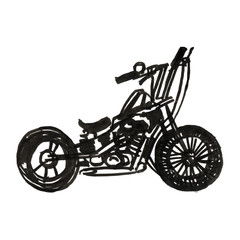 Motorcycle. Side view. Hand drawn classic chopper bike in engraving style. Vintage illustration isolated on white background. For web, poster, t-shirt, club.