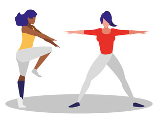 athletic women practicing exercises