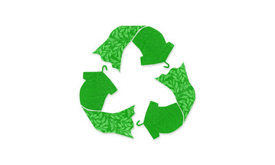 Recycle clothes symbol made with fabric texture, sustainable fashion concept	