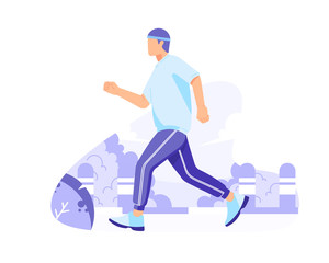 Running for health in the park vector flat illustration