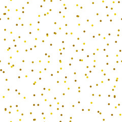 Gold tiny confetti dots seamless pattern on white background