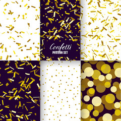 Gold confetti seamless pattern background set
