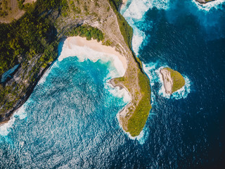 Kelingking beach and cliff on Nusa Penida Island. Aerial view