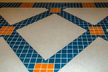 Cement Floor and Square Pattern Color Bllue and Yellow