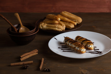 Eclairs with a delicate cream inside