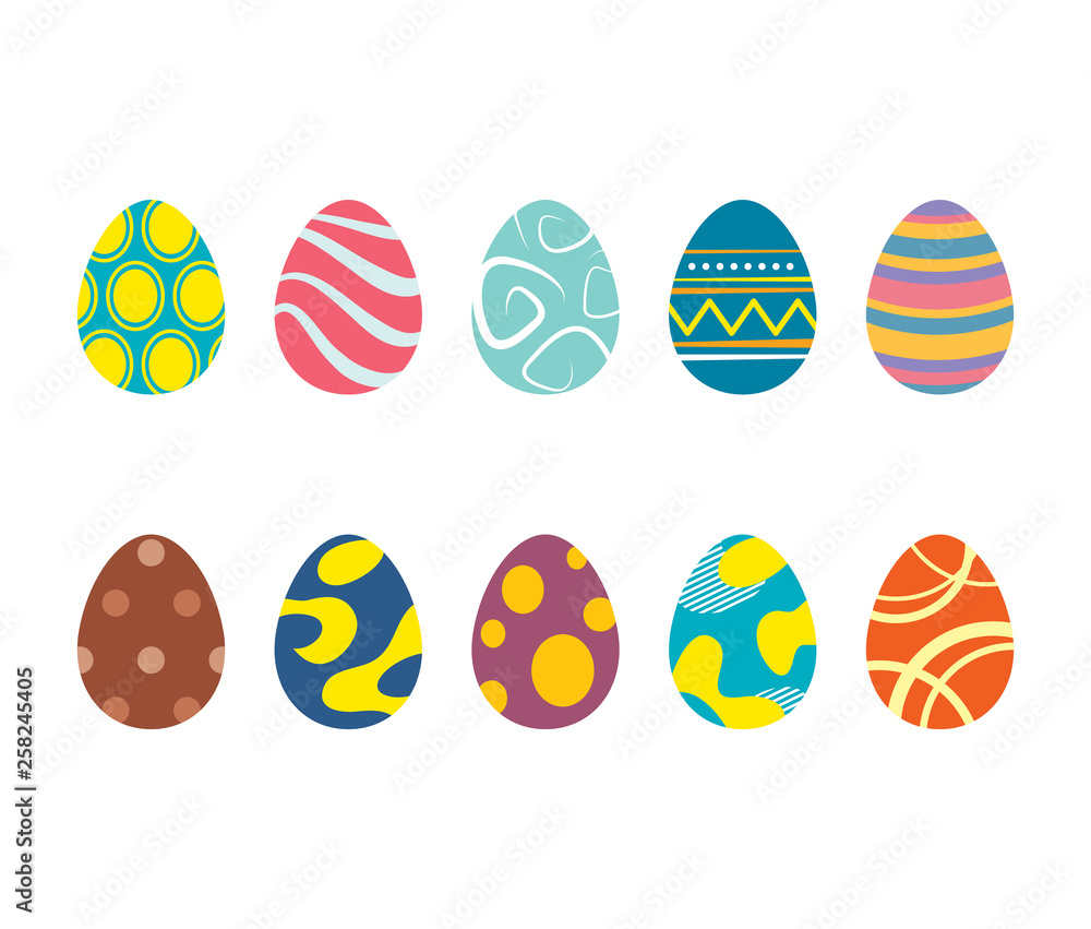 Poster set of easter eggs isolated in white background. vector modern new design with different colors and 