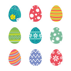 Set of easter eggs isolated in white background. Vector modern new design with different colors and patterns.