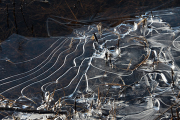 texture of melted ice on the river