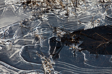 texture of melted ice on the river