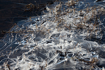 texture of melted ice on the river