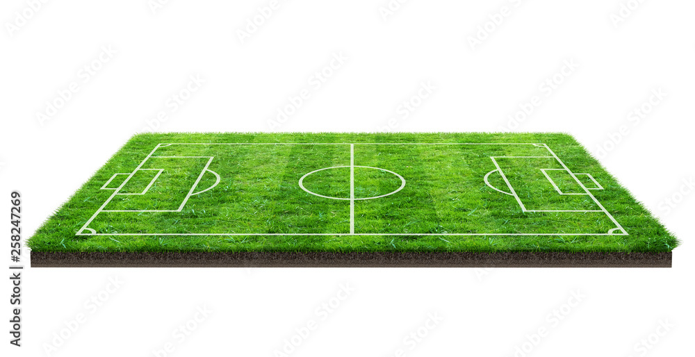 Poster football field or soccer field on green grass pattern texture isolated on white background with clip