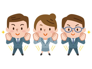 ビジネスマン　ビジネスウーマン　ガッツポーズ