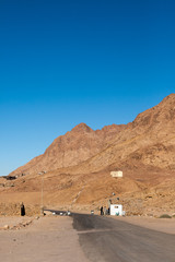 Checkpoint on the road. Landscape in the Sinai, Egypt