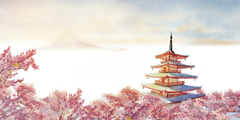 Fototapeta premium Famous landmarks of Japan in spring.