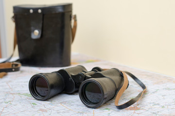 Big binoculars on the tourist map. This is an important equipment of researchers and tourists.