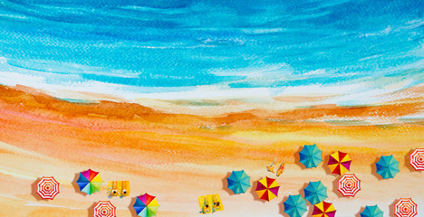 Fototapeta premium Painting watercolor seascape Top view.