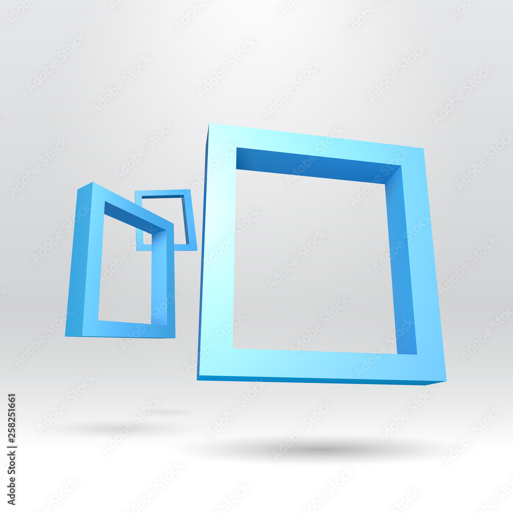 Poster three blue rectangular 3d frames