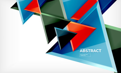 Triangles repetiton geometric abstract background, multicolored glossy triangular shapes, hi-tech poster cover design or web presentation template with copy space