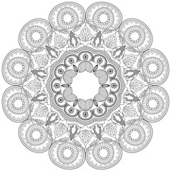 Mandala Intricate Patterns Black and White. Hand drawn abstract background. Decorative retro banner isolated. Invitation, t-shirt print, wedding card, scrapbooking. Tattoo element.