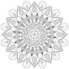 Mandala Intricate Patterns Black and White. Hand drawn abstract background. Decorative retro banner isolated. Invitation, t-shirt print, wedding card, scrapbooking. Tattoo element.