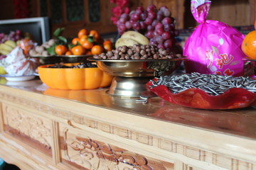 Food and Snacks to celebrate Losar Tibetan New Year in Amdo Tibet Qinghai China