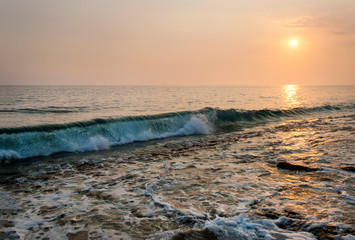 sea wave at sunset, Mediterranean sea, Turkey, Antalya