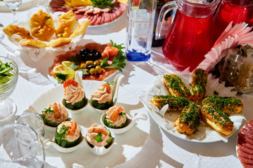 Different food on a banquet served table